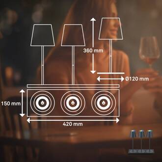 Briloner Cilano LED tafellampen, set van 3, antraciet, oplaadstation