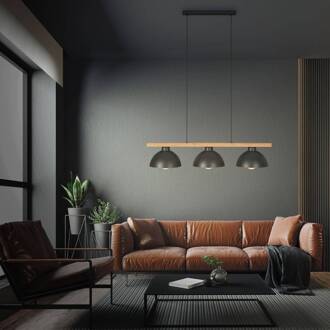 Briloner Hanglamp 4046-035, zwart/hout, 3-lamps zwart, licht hout