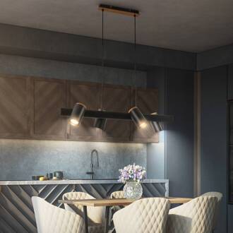 Briloner Hanglamp Duta, lengte 120 cm, zwart mat, metaal 4-lamps. zwart, houtkleurig