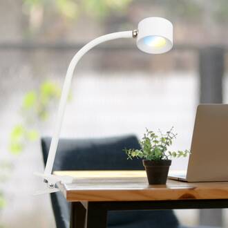 Briloner Klemlamp Tari, wit, CCT, touchdimmer, USB