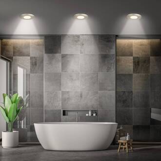 Briloner Klira inbouwlamp, mat nikkel, Ø9cm, IP44, dimbaar, 3 stuks