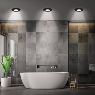 Briloner Klira inbouwlamp, zwart, Ø 9cm, IP44, dimbaar, 3 stuks zwart mat