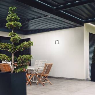 Briloner LED paneel Frankfurt, hoekig, 19x19cm, IP44, zwart zwart, wit