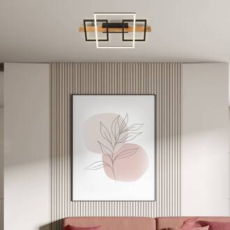 Briloner LED plafondlamp Cadre, 3000K, 55cm, zwart, hout zwart mat, hout licht