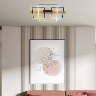 Briloner LED plafondlamp Cadre, CCT, 75 cm, zwart, hout zwart mat, hout licht