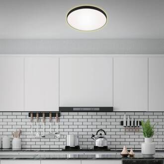 Briloner LED plafondlamp Flet met Backlight, Ø 35,5 cm zwart, gesatineerd
