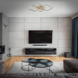 Briloner LED plafondlamp Frame, goud, dimbaar, 4-lamps goud, bruin