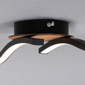 Briloner LED plafondlamp Go 2-lamps zwart/houtdecor gegolfd zwart, licht hout