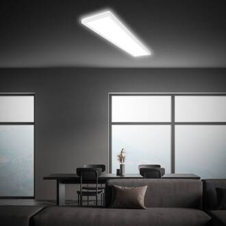 Briloner LED plafondlamp Tava, wit, kunststof, 98 cm, achtergrondverlichting