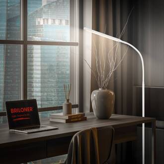 Briloner LED vloerlamp Mura, wit, hoogte 170 cm, metaal, touchdimmer