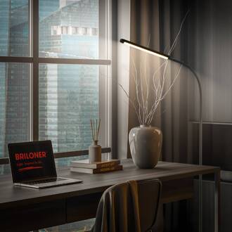 Briloner LED vloerlamp Mura, zwart, hoogte 170 cm, metalen touchdimmer