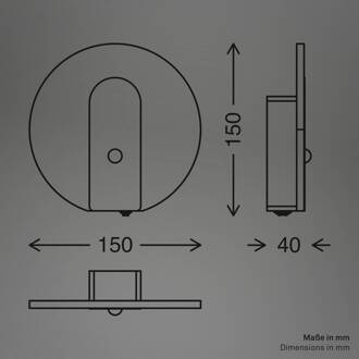 Briloner LED wandlamp op accu Taro, zwart mat, Ø 15 cm, sensor zwart mat, wit