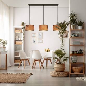 Briloner Mata hanglamp, 3-lamps, bruin, stof, E27 bruin, zwart
