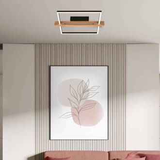 Briloner Moldura plafondlamp, 43x35 cm, hout, metaal, zwart zwart, licht hout