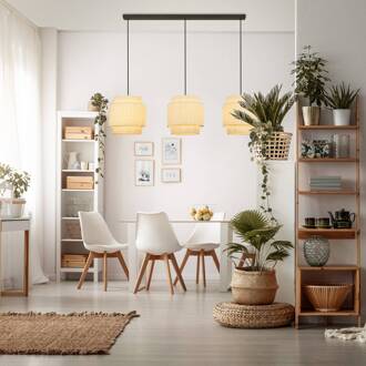 Briloner Papper hanglamp, 3-lamps, natuurlijke kleur, raffia, E27 natuurlijke kleur, zwart