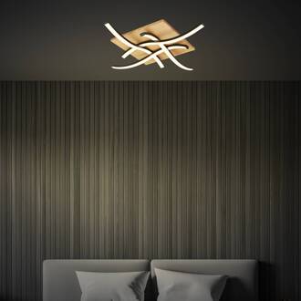 Briloner Plafondlamp Vinka, 4-lamps, 47x47 cm, houtkleurig licht hout, zwart