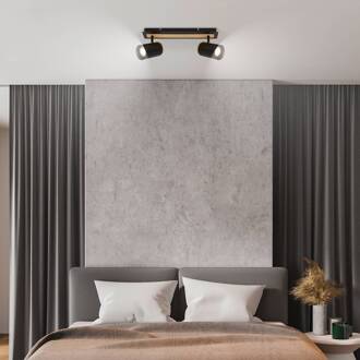 Briloner Plafondspot Duta, lengte 40 cm, zwart/houtkleur, 2-lamps. zwart, licht hout