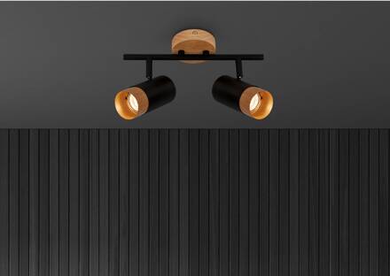 Briloner Plafondspot Plek GU10 zwart/hout 2-lamps zwart, licht hout