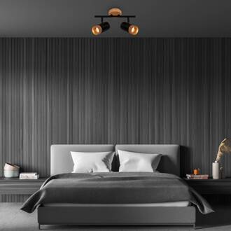 Briloner Plafondspot Plek GU10 zwart/hout 2-lamps zwart, licht hout