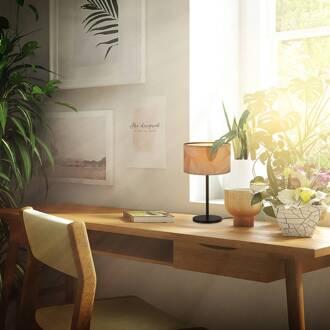 Briloner Tafellamp Mata, bruin, textiel, hoogte 42 cm zwart, bruin