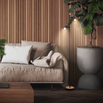 Briloner Vloerlamp Duta, zwart/licht hout, hoogte 160 cm Metaal/hout zwart, licht hout