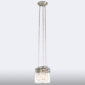 Brinley - 3-lamps hanglamp in retrolook geborsteld nikkel, helder