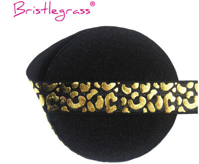Bristlegrass 5 Yard 5/8 "15Mm Gold Leopard Folie Print Vouw Over Elastische Foe Spandex Band Haar Band Hoofdband diy Tutu Jurk Naaien zwart