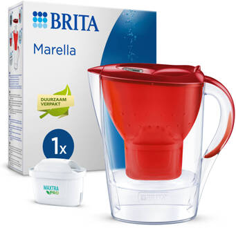 BRITA Marella Waterfilterkan Rood 2.4L - met 1 MAXTRA PRO AIO Filter - Duurzaam verpakt