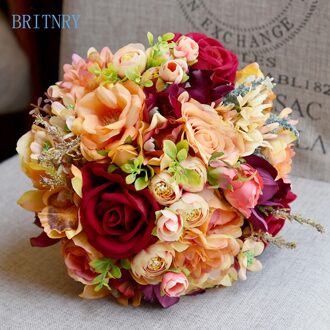 BRITNRY Bruidsboeket Handgemaakte Kunstmatige Bloem Roos Bruid Boeket Grote Kleine Bruidsmeisje Boeket Diameter 19cm