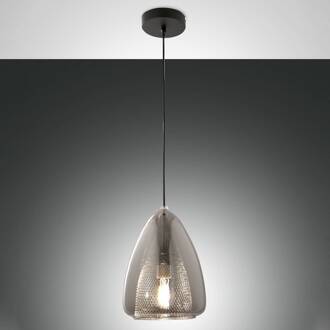 Britton hanglamp, 1-lamp, grijs-transparant, glas rookgrijs, zwart