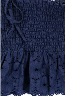 Broderie anglaise navy top voor meisjes in de kleur - maat 128 Blauw