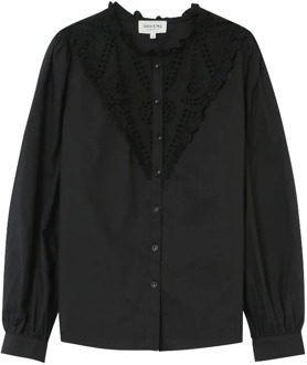 Broderie blouse liege Zwart - S