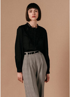Broderie blouse liege Zwart - S