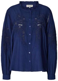 Broderie blouse Valentina  donkerblauw - XS,