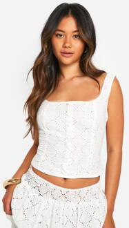 Broderie Button Front Corset, Ivory - 38