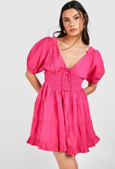 Broderie Sweetheart Neck Mini Dress, Pink - 10