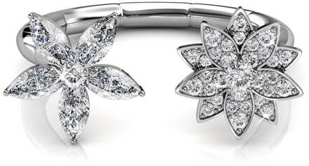 Broederlijke Bloom Ring - Zilver en Kristal - O