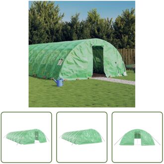 Broeikas - 14 x 5 x 2.3 m - Groen - PE en gegalvaniseerd staal - 140 g/m² - Met 2 ritsen