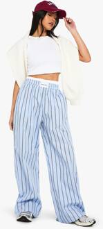 Broek Met Contrasterende Tailleband En Gestreepte Wijde Pijpen, Blue - 44