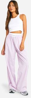 Broek Met Contrasterende Tailleband, Gestreepte, Wijde Pijpen, Baby Pink - 44