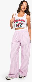 Broek Met Contrasterende Tailleband, Streep En Wijde Pijpen, Baby Pink - 34