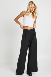 Broek Met Diepe Tailleband En Wijde Pijpen, Black - 42