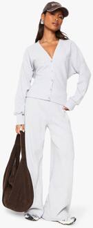 Broek Met Geborstelde Rib, Minimale Tailleband En Wijde Pijpen, Grey Marl - 44