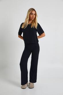 Broek Met Gerimpelde Textuur En Wijde Pijp, Black - 40