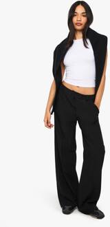 Broek Met Knoopdetail En Vloeiende Wijde Pijpen, Black - 36