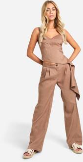 Broek Met Linnenlook, Geplooide Voorkant En Wijde Pijpen, Chocolate - 42