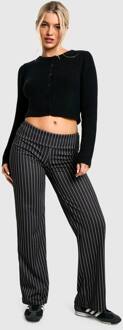 Broek Met Opgevouwen Pinstripe-Taille En Wijde Pijpen, Black - 38
