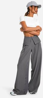 Broek Met Opgevouwen Taille En Wijde Pijp, Charcoal - 40