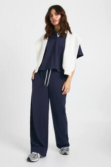 Broek Met Rechte Pijpen En Contrasterend Trekkoord, Navy - 42