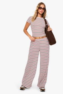 Broek Met Streepaccent, Gesnoerde Taille En Wijde Pijpen, Red - 42